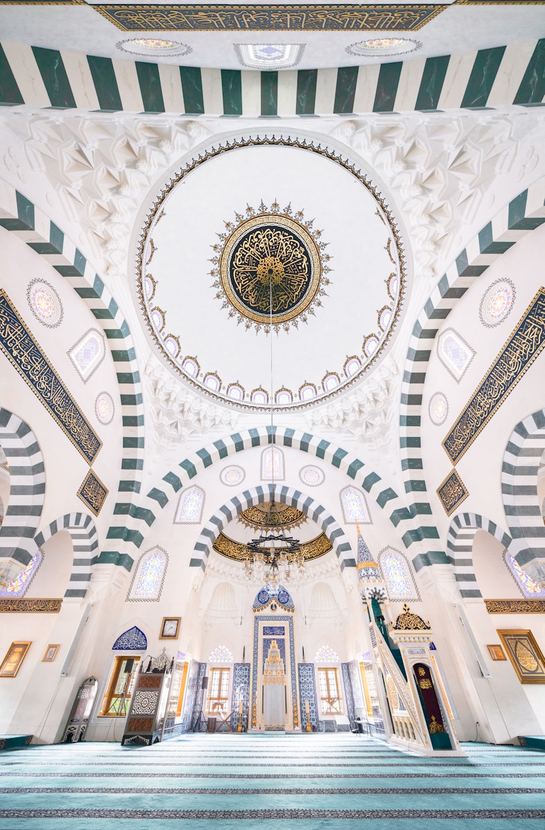 The inside of a large building with a domed ceiling